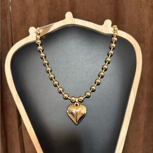 Gold Heart Pendant Necklace 16”+3